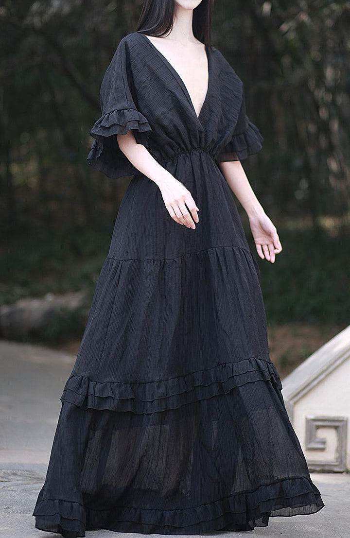 Seaside Holiday V-Neck Backless Dress Trendy and Sexy Thebesttailor