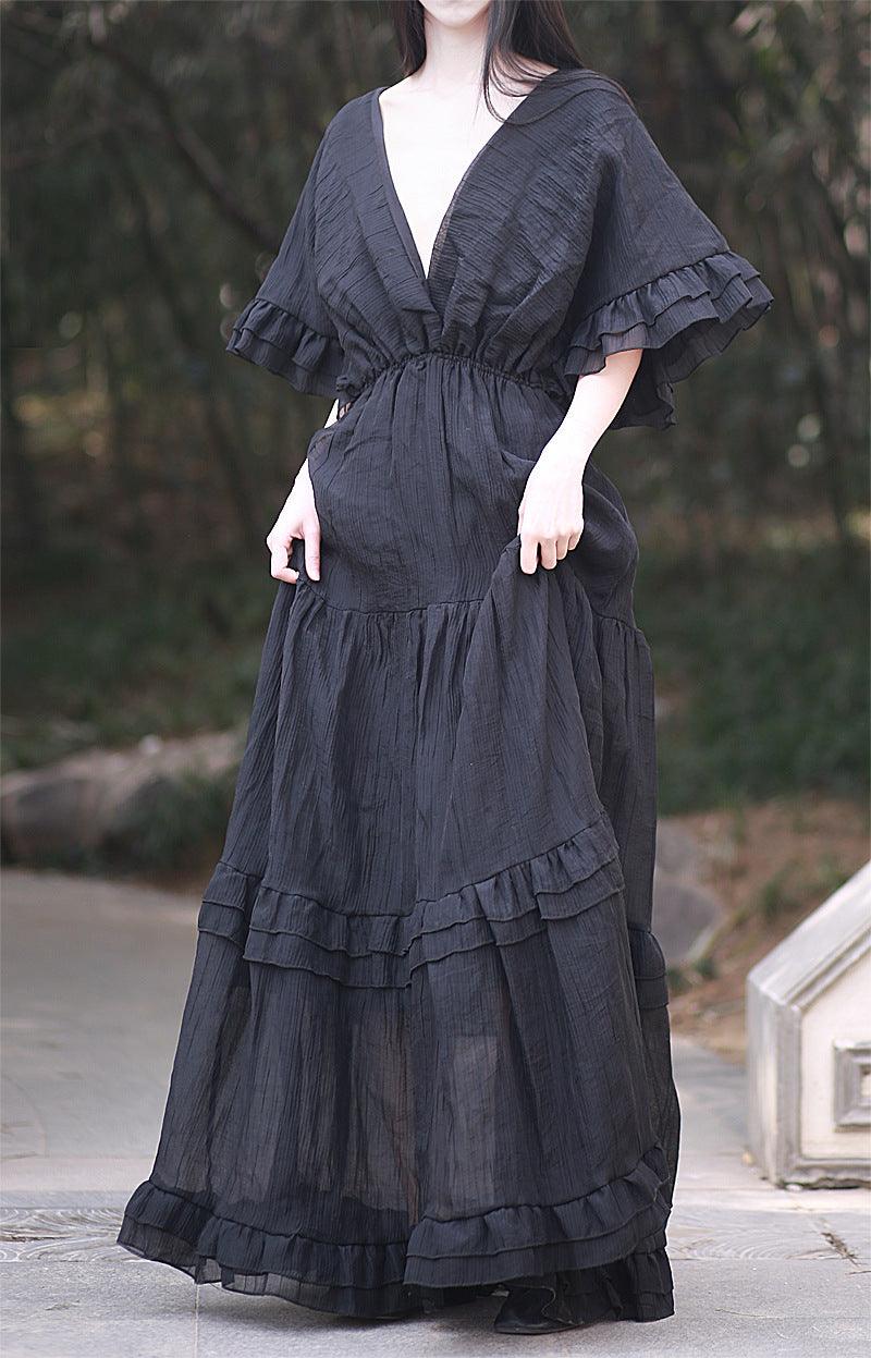 Seaside Holiday V-Neck Backless Dress Trendy and Sexy Thebesttailor