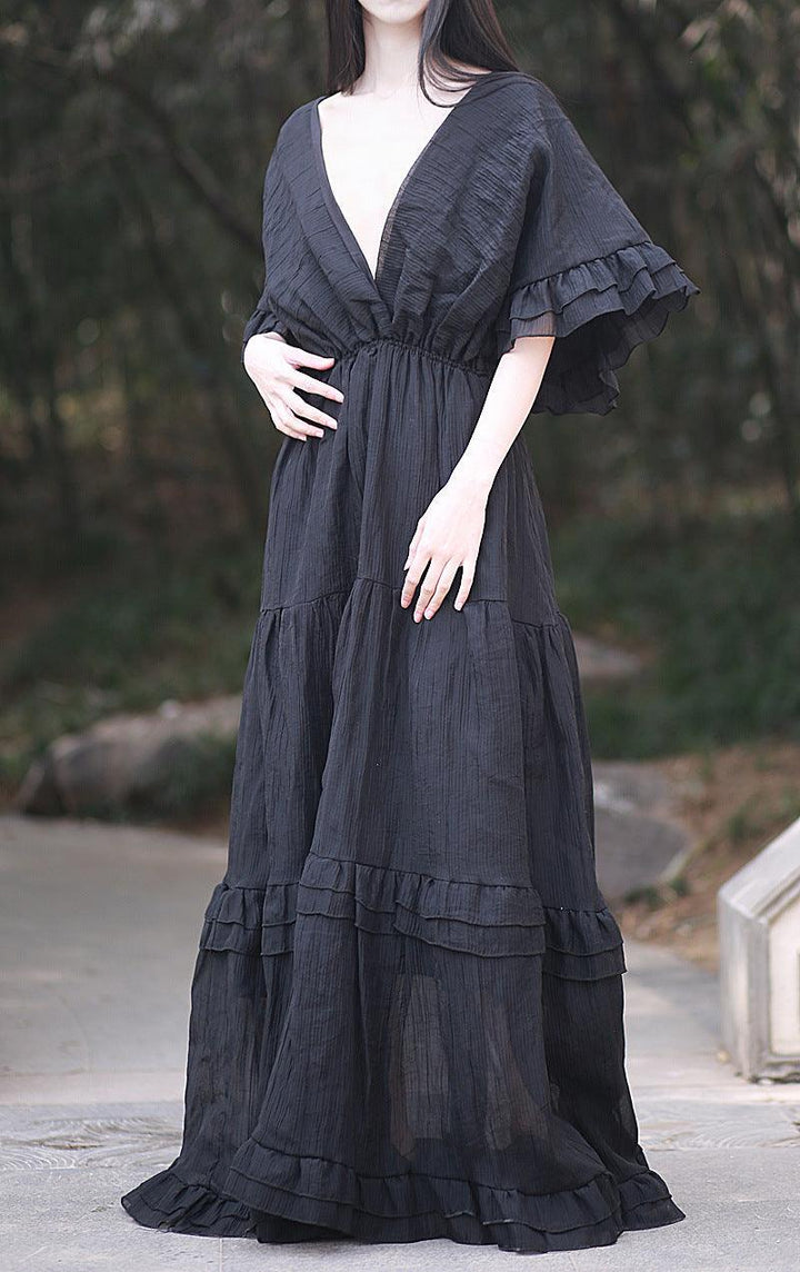 Seaside Holiday V-Neck Backless Dress Trendy and Sexy Thebesttailor