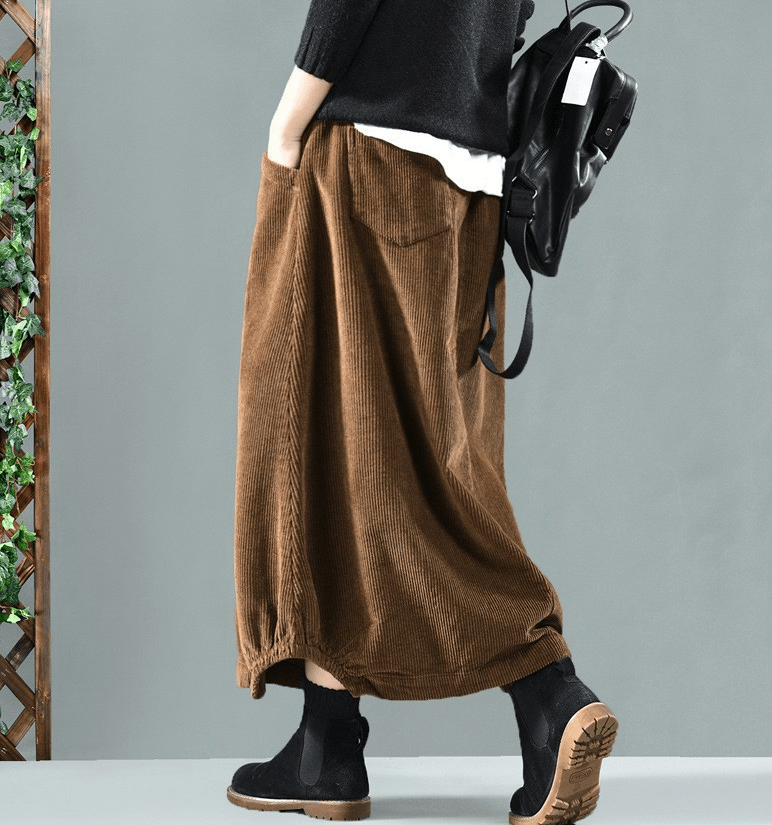 Skirt Midi Women Spring Corduroy Skirt with Pockets