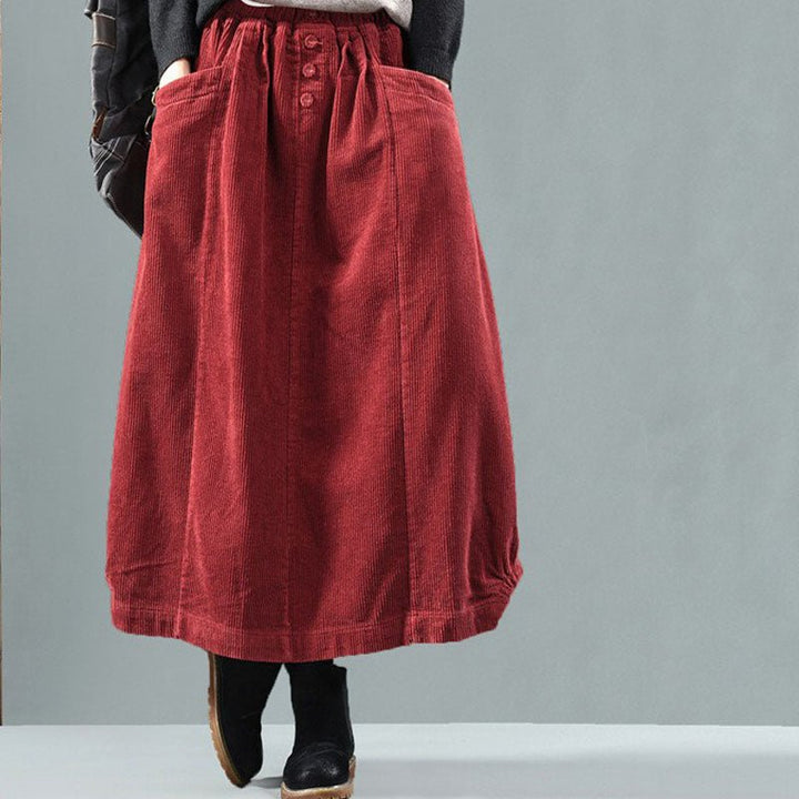 Skirt Midi Women Spring Corduroy Skirt with Pockets