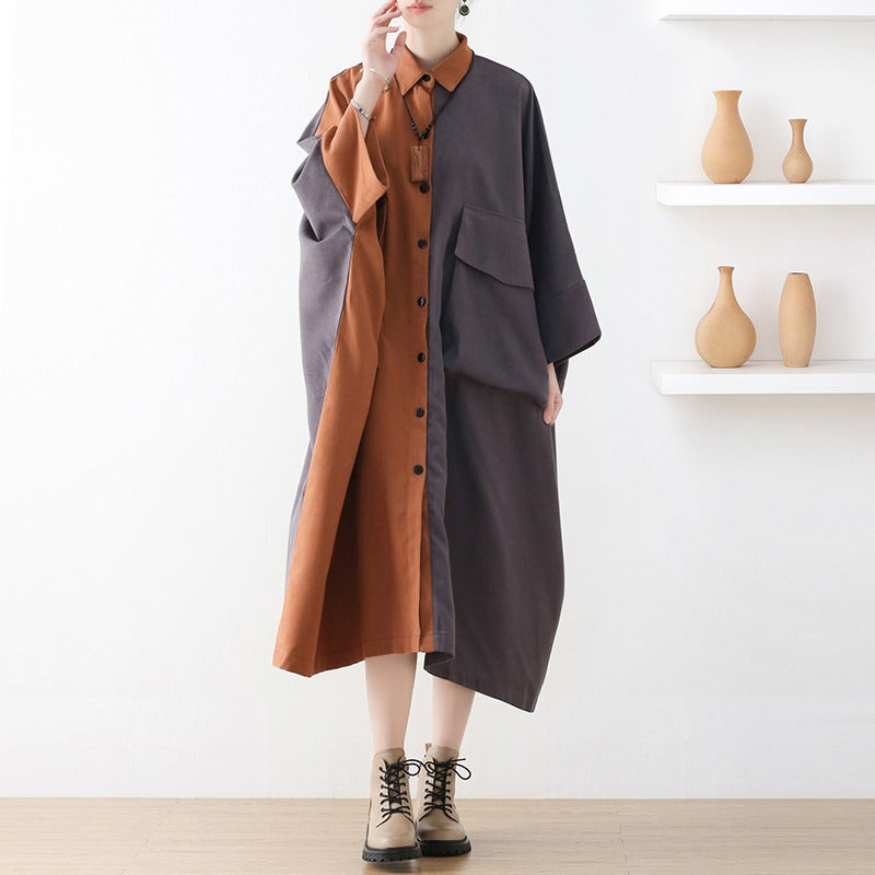 Cotton Patterned Loose Fit Oversized Shirt Dress