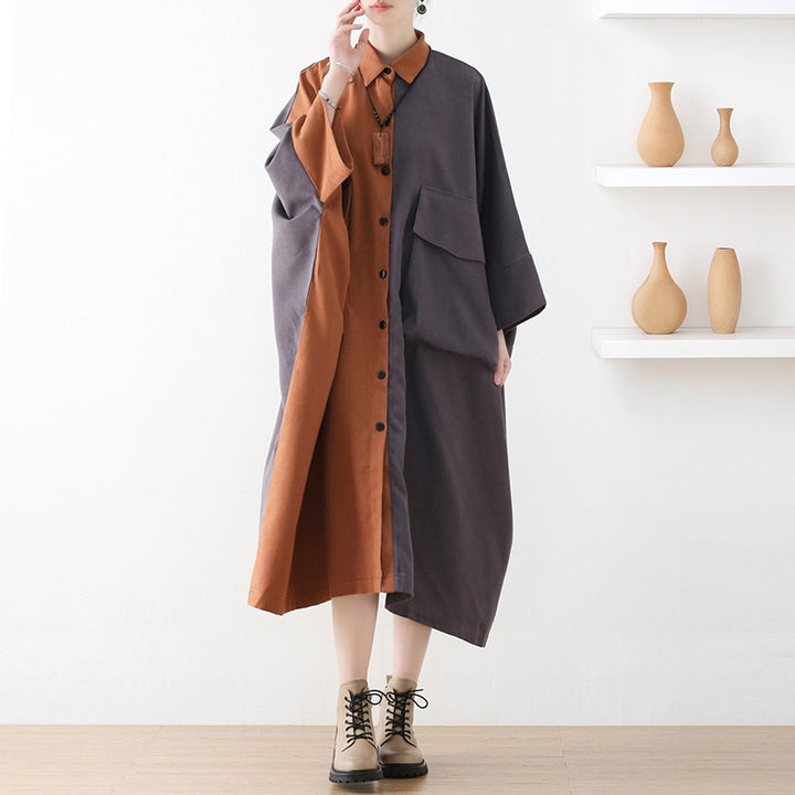Cotton Patterned Loose Fit Oversized Shirt Dress