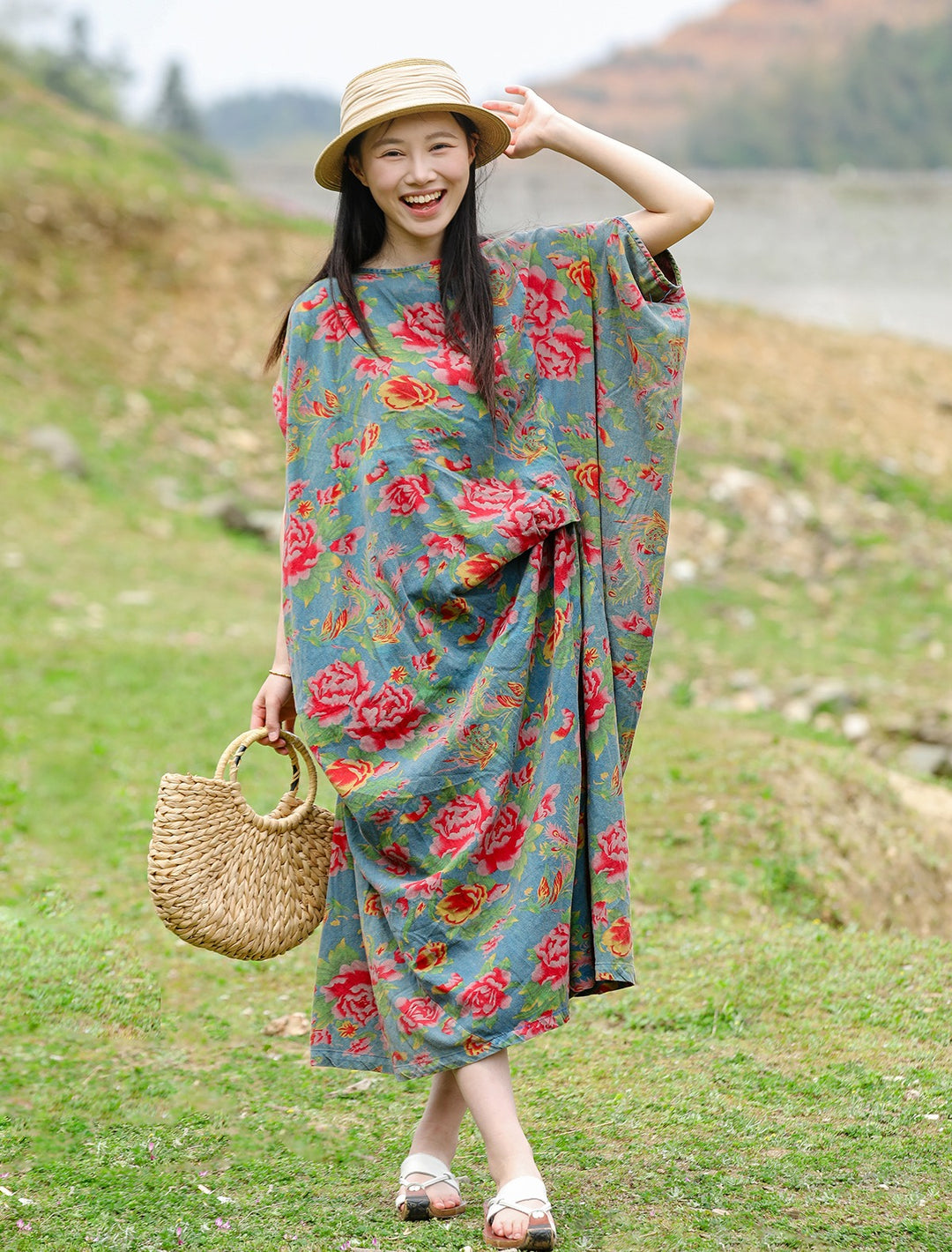 Cotton Print Boho Summer Short Sleeve Dress by Thebesttailor