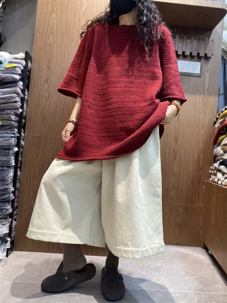 Spring new neck pullover sweater women's half-sleeved T-shirt by Thebesttailor