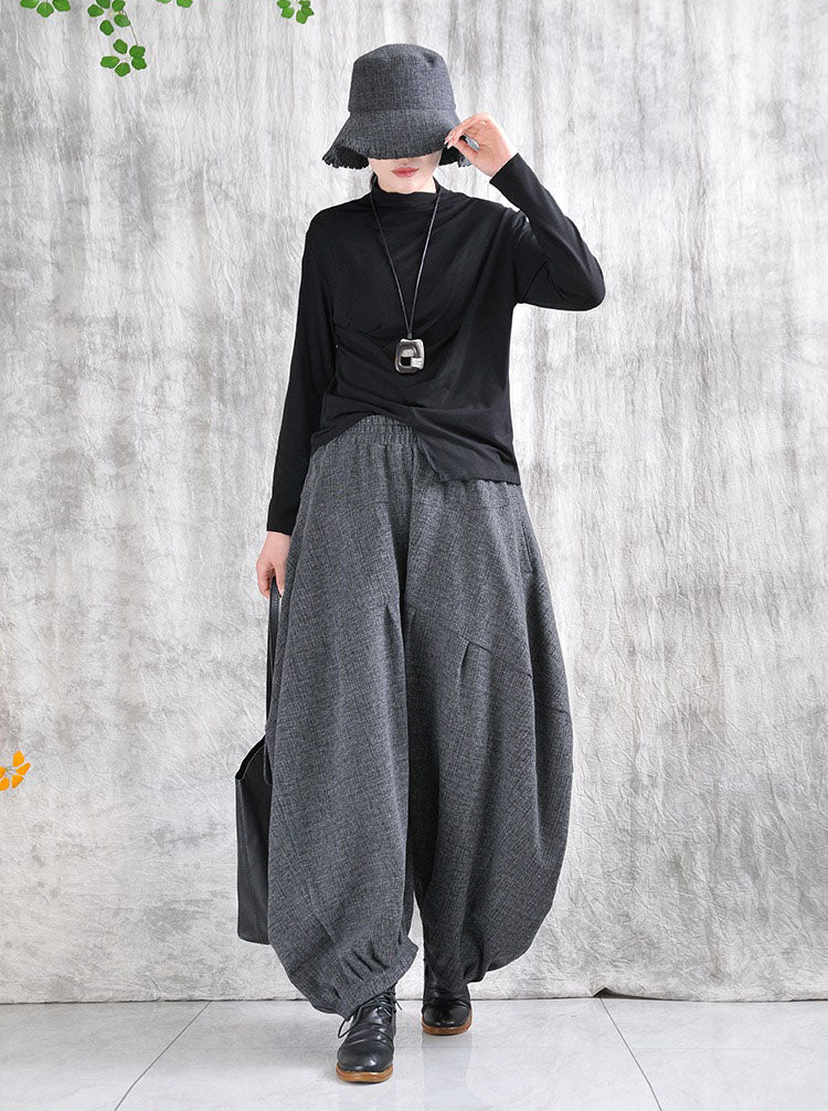 Casual Winter Gray Cotton Long Bloomers