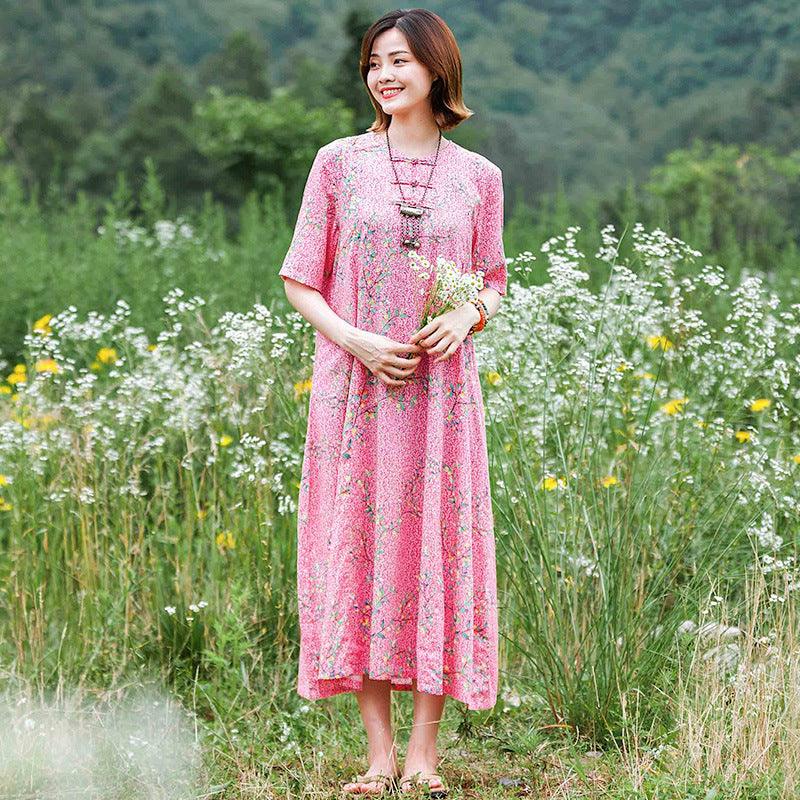 Summer tencel linen dress pink floral maxi dress holiday dress by Thebesttailor