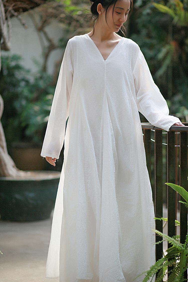 Summer V-Neck Maxi Dress Cotton Soft Dress for Women by Thebesttailor