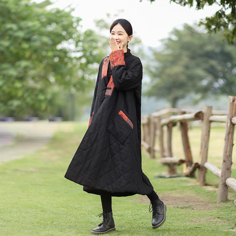 Vintage winter coat women Linen maxi coat vintage long coat padded coat by Thebesttailor