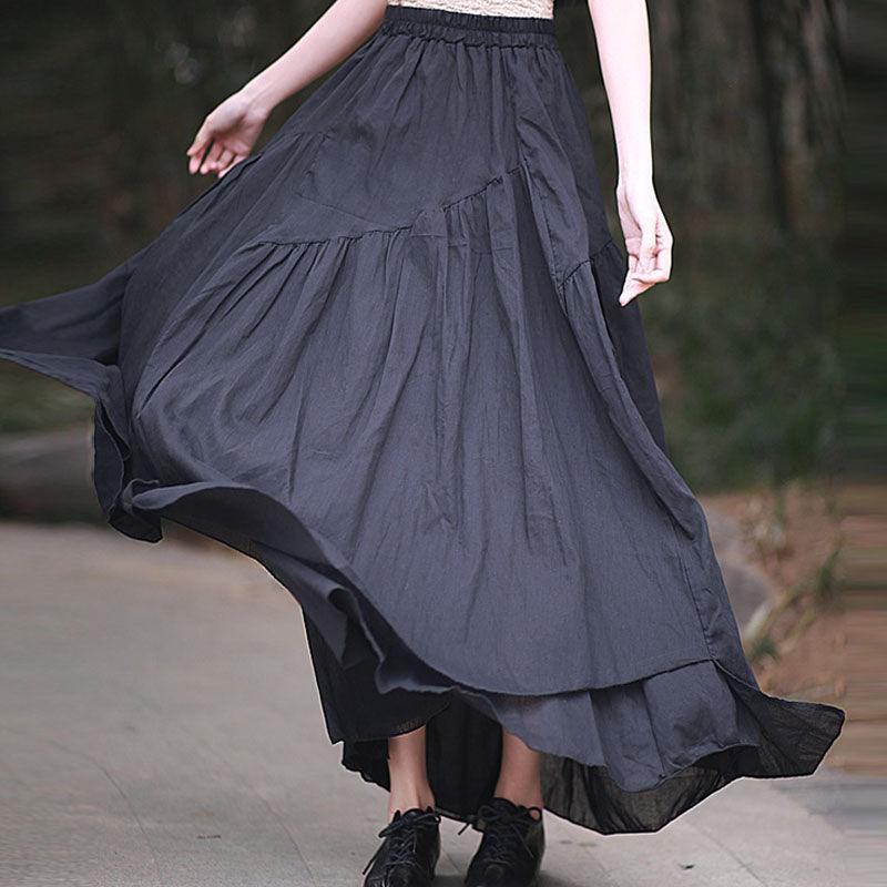 Washed Cotton A-Line Skirt for Women Swing Long Skirt Thebesttailor