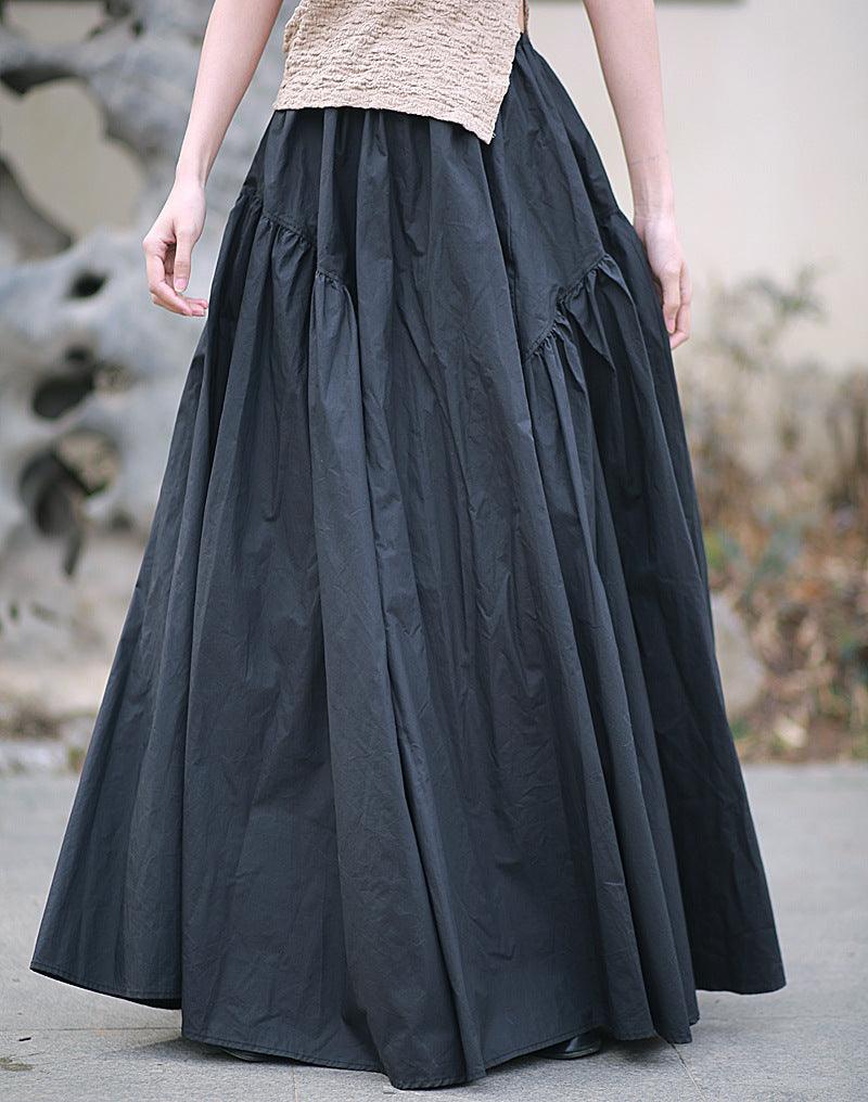 Washed Cotton A-Line Skirt Maxi Skirt For Women - Retro Style by Thebesttailor