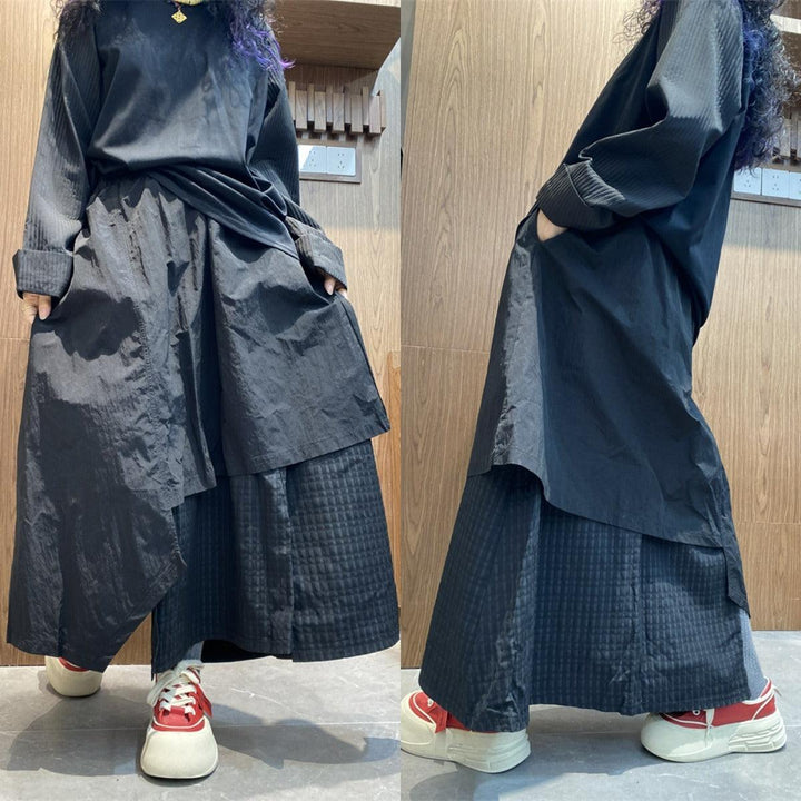 Stylish Women's irregular skirt pants with pockets in black, perfect for casual commuting. One size fits all.