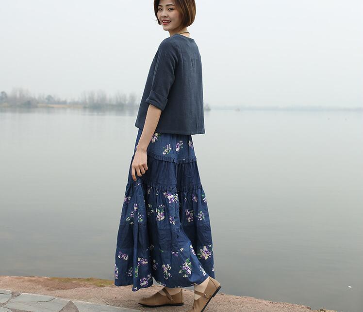 Bohemian Chic Long Denim Skirt for Free-Spirited Women-Women's Skirts-Thebesttailor-Thebesttailor