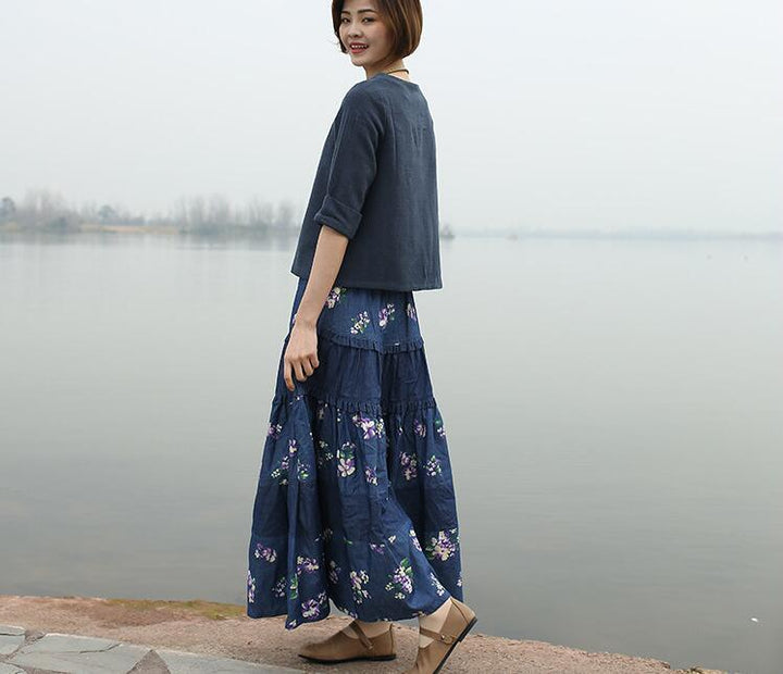 Bohemian Chic Long Denim Skirt for Free-Spirited Women-Women's Skirts-Thebesttailor-Thebesttailor