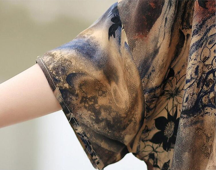 Retro Floral Cotton Half-Sleeved Maxi Dress for Women-Women's dress-Thebesttailor-Thebesttailor