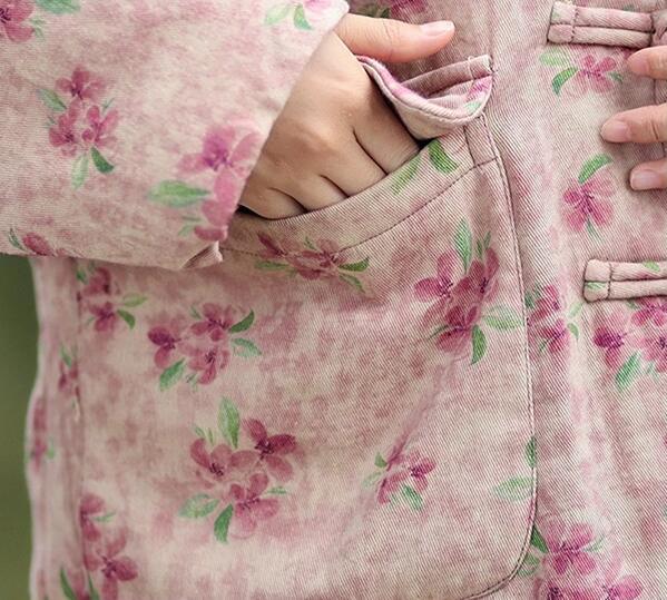 Floral Print Women's Winter Short Velvet Cotton Coat-Women's coat-Thebesttailor-Thebesttailor