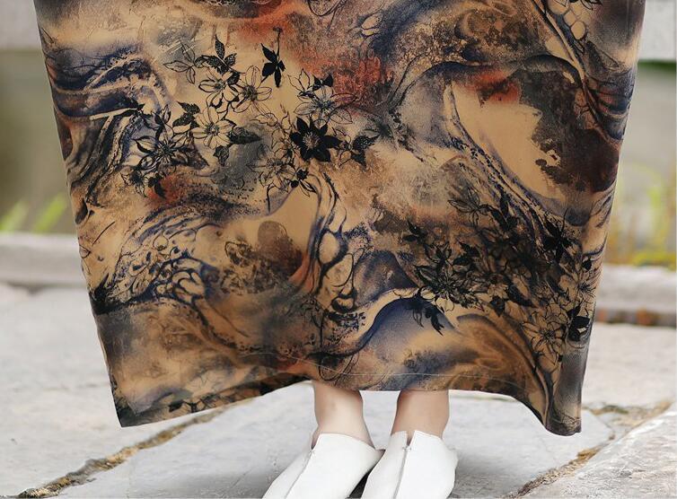 Retro Floral Cotton Half-Sleeved Maxi Dress for Women-Women's dress-Thebesttailor-Thebesttailor