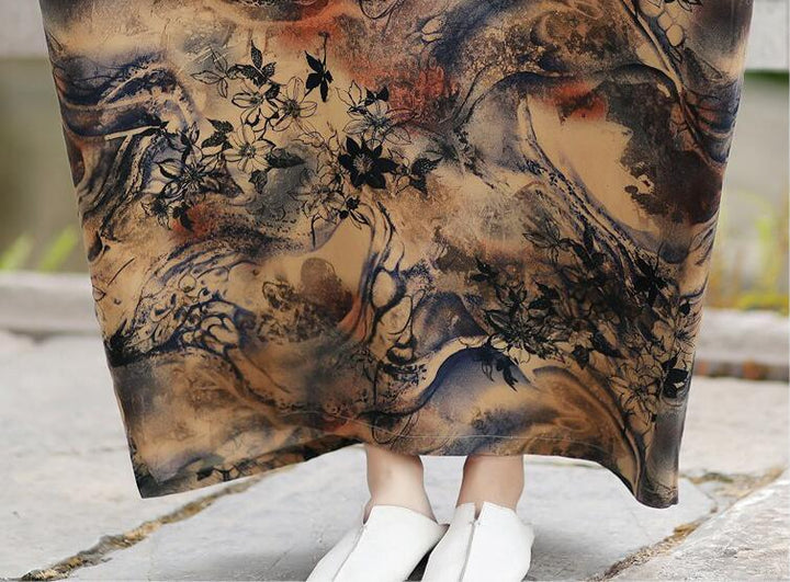Retro Floral Cotton Half-Sleeved Maxi Dress for Women-Women's dress-Thebesttailor-Thebesttailor